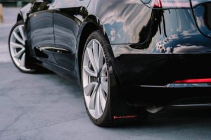 Tesla Model 3 Mud Flap Kit - Rally Armor - UR Black Flap/White Logo - Black - `17-`23 Tesla Model 3 Mud Flap Kit - Rally Armor - UR Black Flap/White Logo - Black - `17-`23